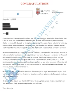 Brown University Admission Letter 2019