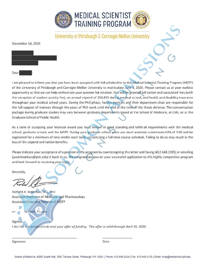 Carnegie Mellon University Admission Letter 2020