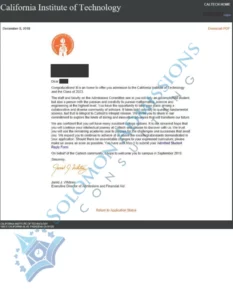 CalTech Admission Letter 2019