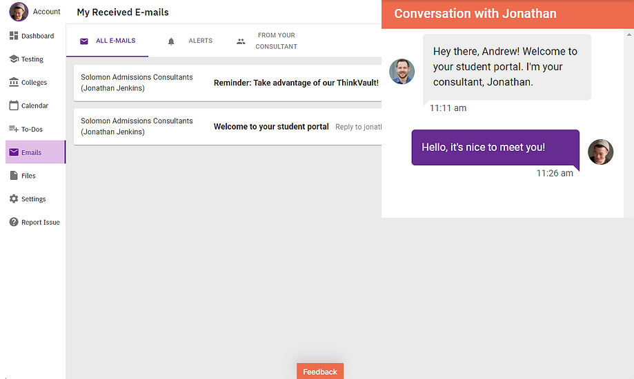 Communication Student Portal Screenshot