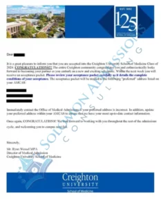 Creighton University School of Medicine Admission Letter 2020
