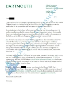 Dartmouth Geisel School of Medicine Admission Letter 2020
