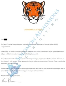 Princeton University Admission Letter 2021