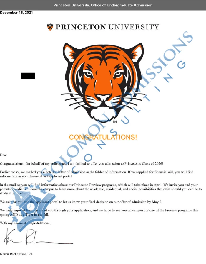 Princeton University Admission Letter 2022