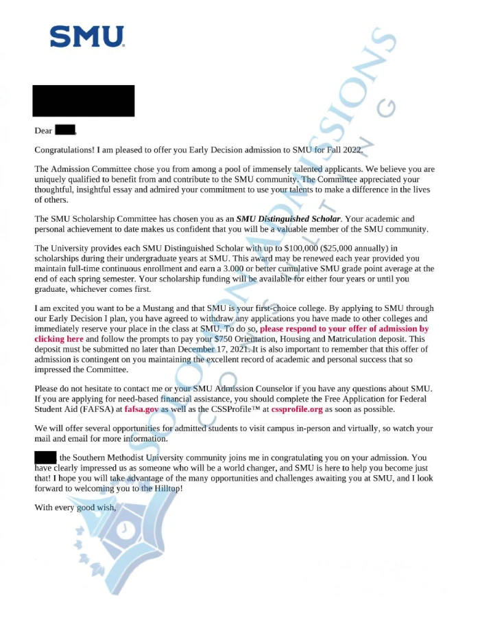 SMU Admission Letter 2022