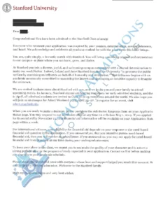 Stanford University Admission Letter 2019