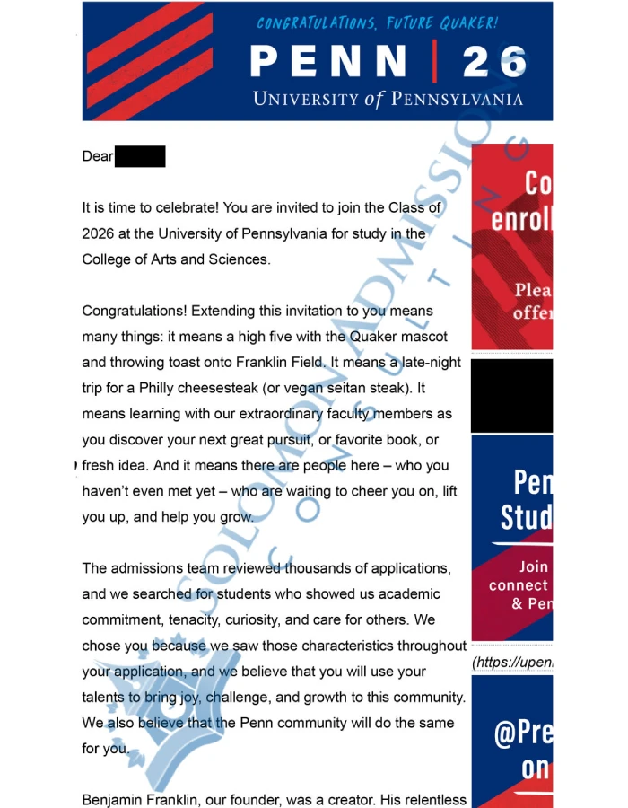 University of Pennsylvania Admission Letter 2022