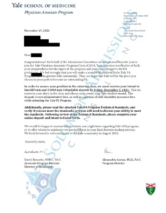 Yale School of Medicine Admission Letter 2021