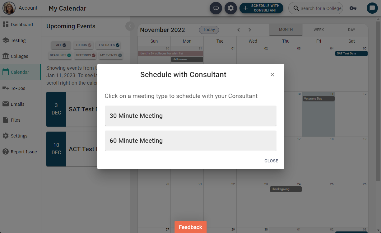 Schedule a consultation screenshot