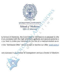 Georgetown School of Medicine Admission Letter 2018