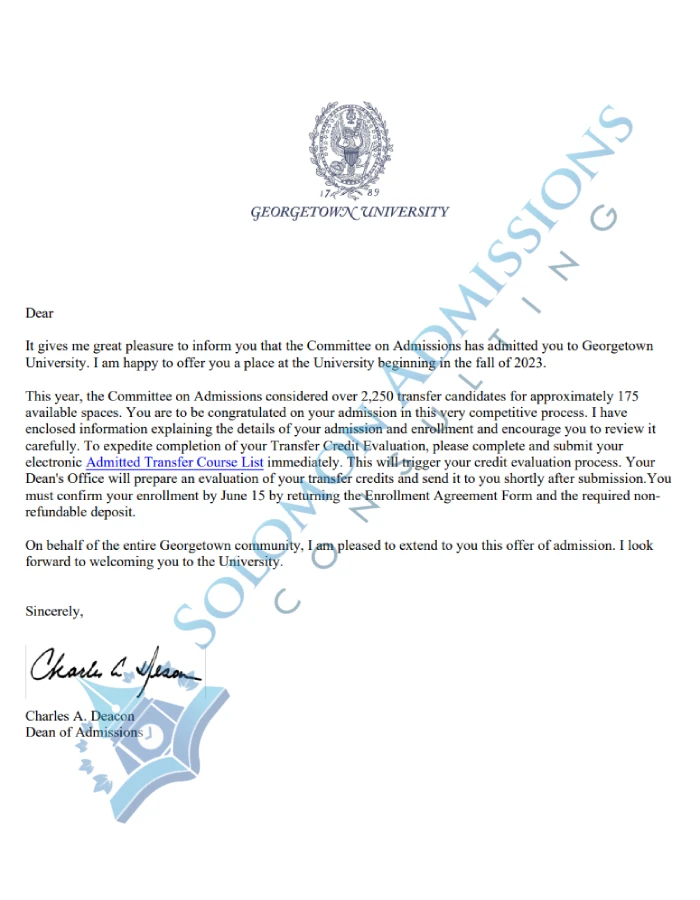 Georgetown University Admission Letter 2023