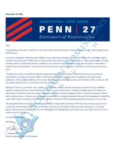 University of Pennsylvania Admission Letter 2023