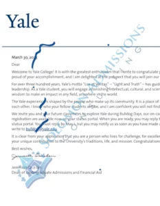 Yale University Admission Letter 2023