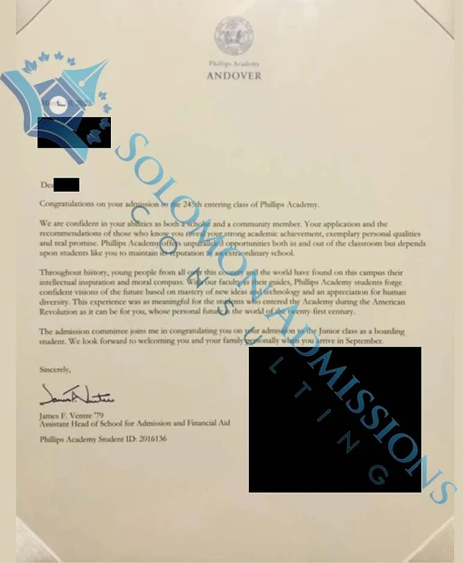 Phillips Academy Andover Admission Letter