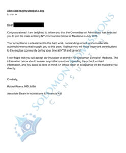 NYU Grossman Medical School Admission Letter - 2026