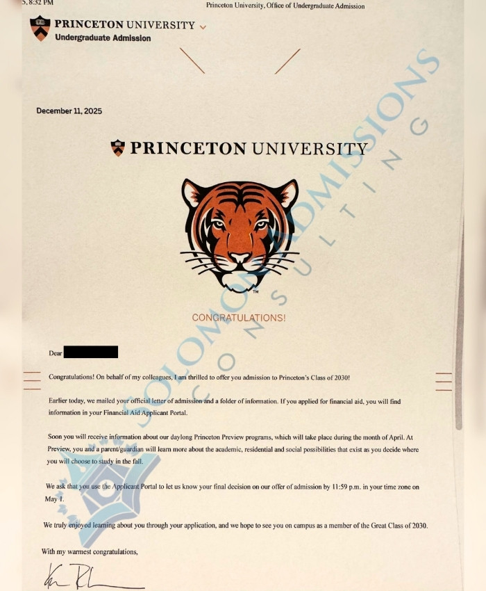 Princeton Admission Letter - 2026