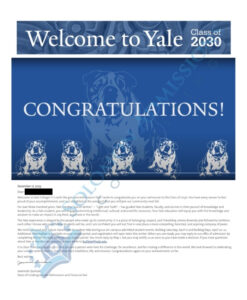 Yale Admission Letter - 2026