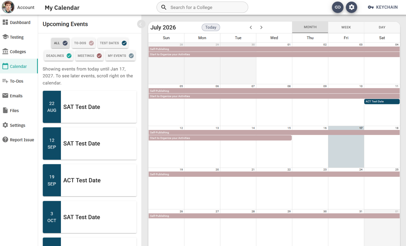College Admissions Portal Calendar