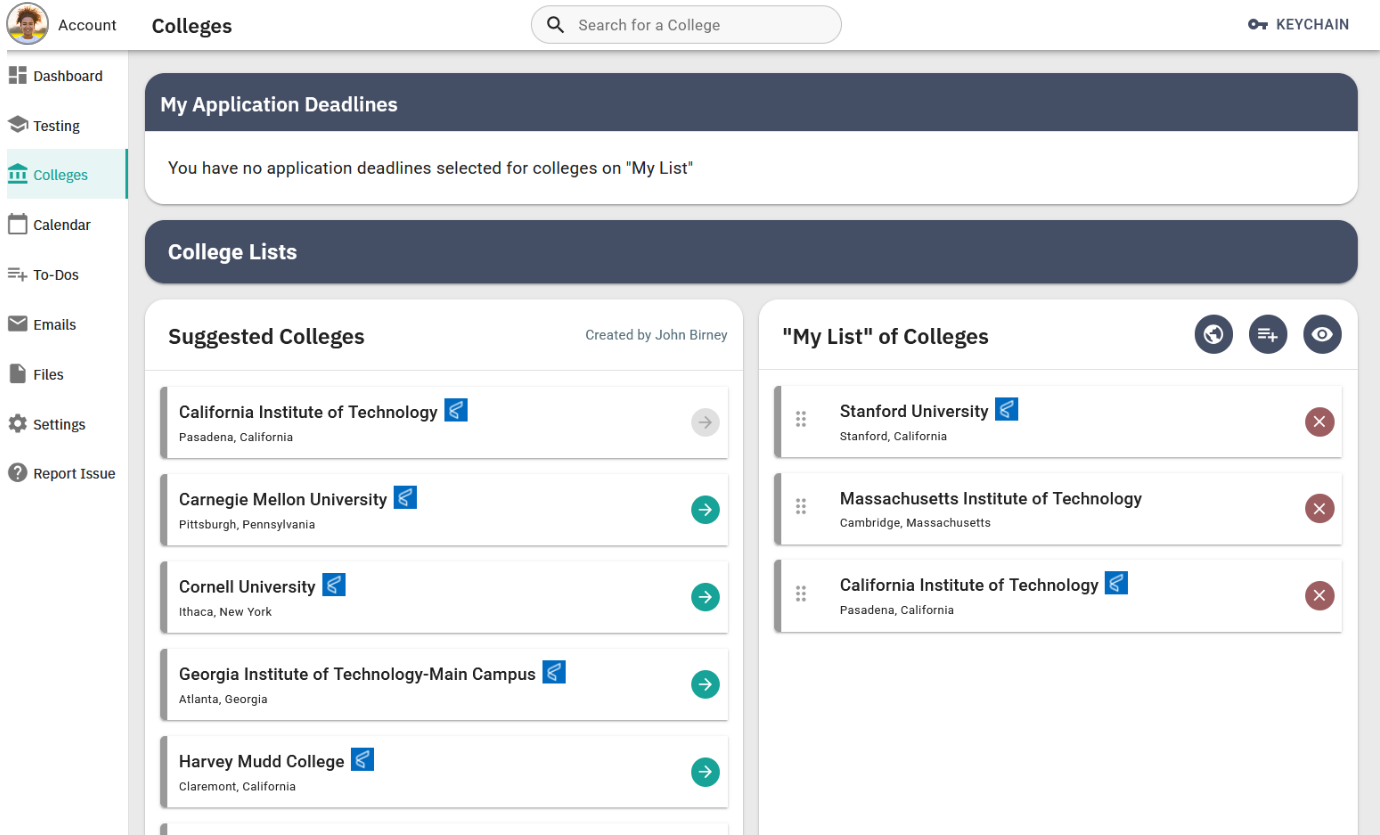 Collaborate on your College List in our student portal
