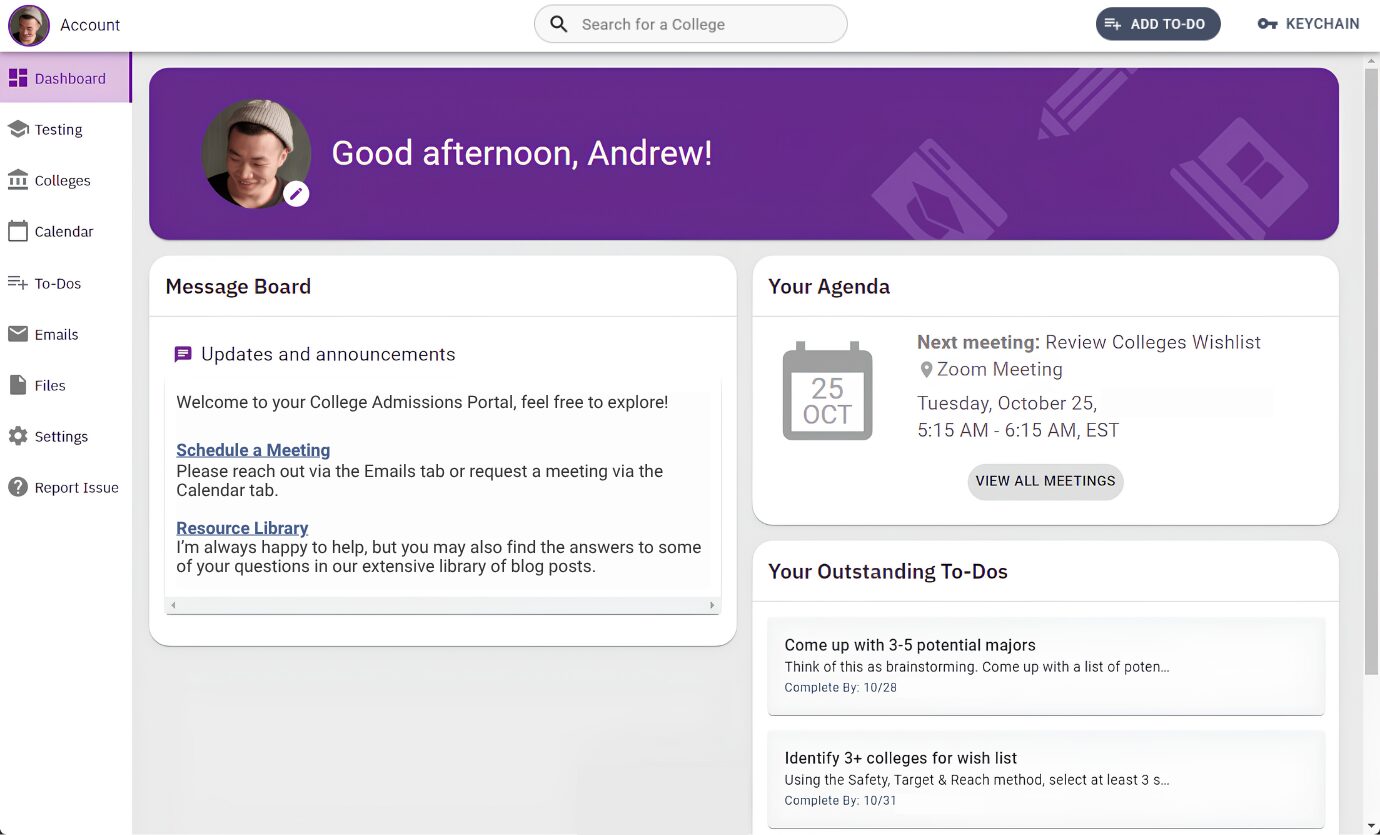 College Admissions Portal Dashboard