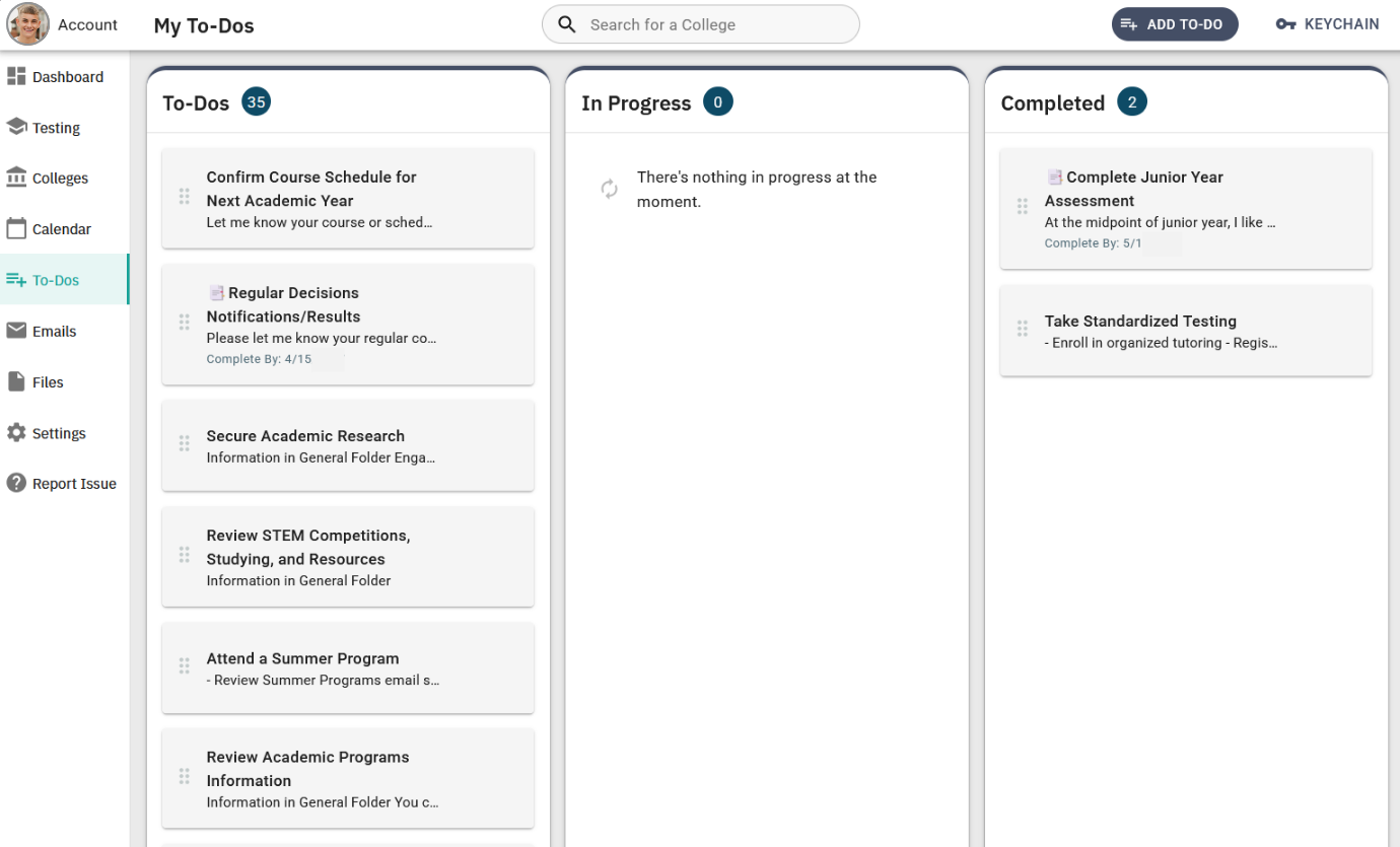 Manage tasks and action items with the To-Do List in the Student portal